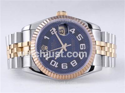 Rolex Datejust Swiss ETA 2836 Movement Two Tone with Blue Net Dial-Number Marking