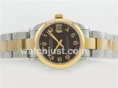 Rolex Datejust Swiss ETA 2836 Movement Two Tone with Brown Dial-Number Marking