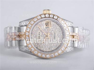Rolex Datejust Swiss ETA 2836 Movement Two Tone with Full Diamond