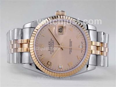 Rolex Datejust Swiss ETA 2836 Movement Two Tone with Golden Dial-Number Marking