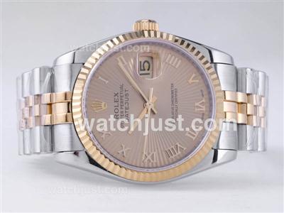 Rolex Datejust Swiss ETA 2836 Movement Two Tone with Golden Dial-Roman Marking