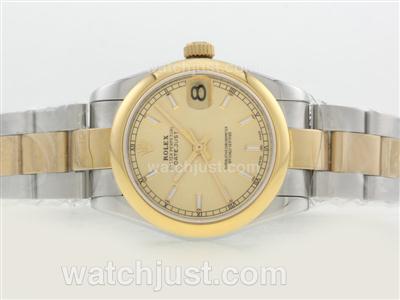 Rolex Datejust Swiss ETA 2836 Movement Two Tone with Golden Dial-Stick Marking