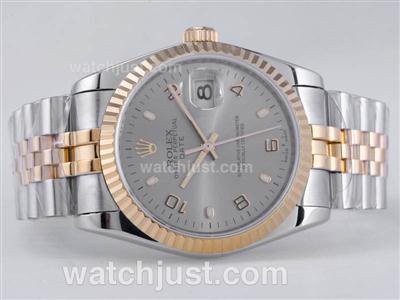 Rolex Datejust Swiss ETA 2836 Movement Two Tone with Gray Dial-Number/Stick Marking