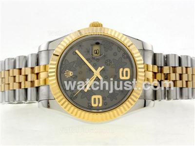 Rolex Datejust Swiss ETA 2836 Movement Two Tone with Gray Floral Motif Dial