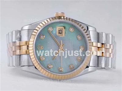 Rolex Datejust Swiss ETA 2836 Movement Two Tone with Green MOP Dial-Diamond Marking