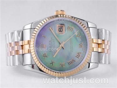 Rolex Datejust Swiss ETA 2836 Movement Two Tone with Green MOP Dial-Roman Marking