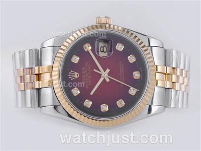 Rolex Datejust Swiss ETA 2836 Movement Two Tone with Red Dial-Diamond Marking