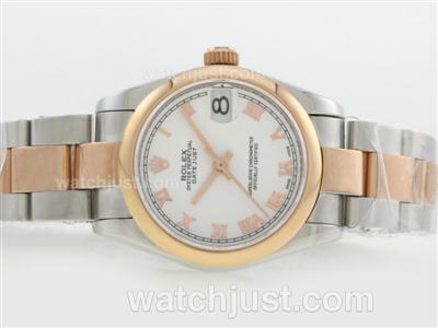 Rolex Datejust Swiss ETA 2836 Movement Two Tone with White Dial-Roman Marking