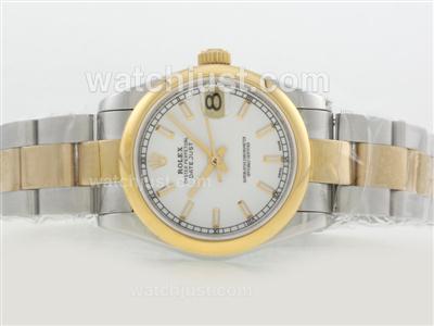 Rolex Datejust Swiss ETA 2836 Movement Two Tone with White Dial-Stick Marking