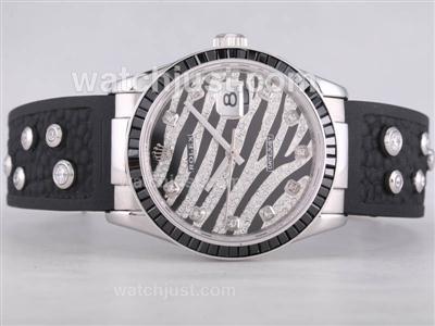 Rolex Datejust Swiss ETA 2836 Movement With Black Ruby Bezel-Royal Black Design Diamond Crested Dial