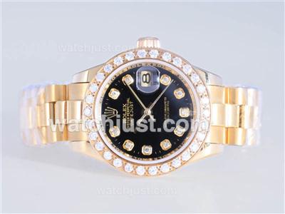 Rolex Datejust Swiss ETA 2836 Movement With Full Gold Diamond Marking and Bezel