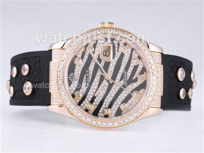 Rolex Datejust Swiss ETA 2836 Movement With Gold Case Diamond Bezel -Royal Black Diamond Crested Dial