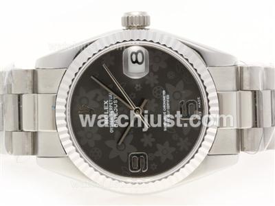 Rolex Datejust Swiss ETA 2836 Movement with Gray Floral Motif Dial