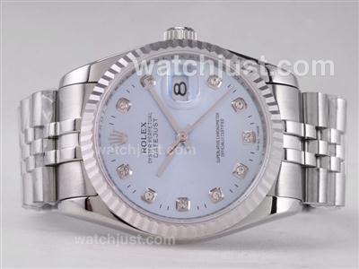 Rolex Datejust Swiss ETA 2836 Movement with Light Blue Dial-Diamond Marking