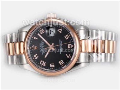 Rolex Datejust Swiss ETA 2836 Movement With Rose Gold Two Tone Case-Black Dial