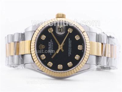 Rolex Datejust Swiss ETA 2836 Two Tone Black Dial with Diamond Marking -Mid Size