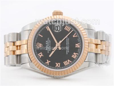 Rolex Datejust Swiss ETA 2836 Two Tone Black Dial with Roman Marking-Mid Size