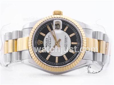 Rolex Datejust Swiss ETA 2836 Two Tone Black Dial with Stick Marking -Mid Size