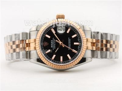 Rolex Datejust Swiss ETA 2836 Two-Tone Black Dial with Sticker Marking--Mid Size