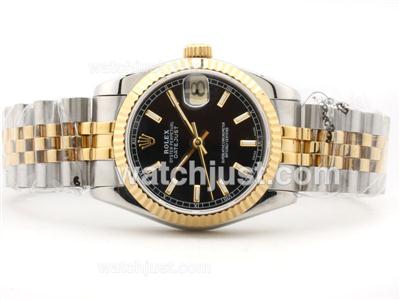 Rolex Datejust Swiss ETA 2836 Two-Tone Black Dial with Sticker Marking-Mid Size