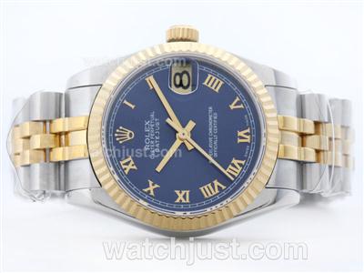 Rolex Datejust Swiss ETA 2836 Two Tone Blue Dial with Roman Marking-Mid Size