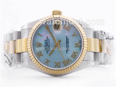 Rolex Datejust Swiss ETA 2836 Two Tone Blue MOP Dial with Roman Marking -Mid Size