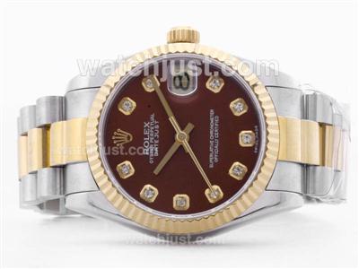 Rolex Datejust Swiss ETA 2836 Two Tone Brown Dial with Diamond Marking -Mid Size