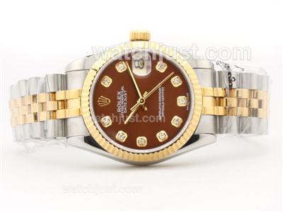 Rolex Datejust Swiss ETA 2836 Two-Tone Brown Dial with Diamond Marking-Mid Size