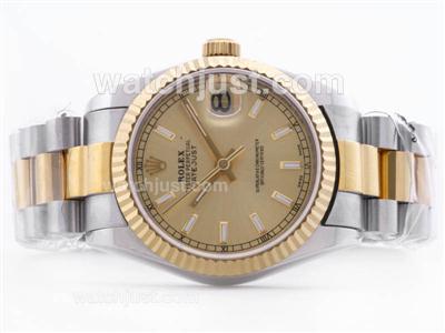 Rolex Datejust Swiss ETA 2836 Two Tone Golden Dial with Stick Marking -Mid Size