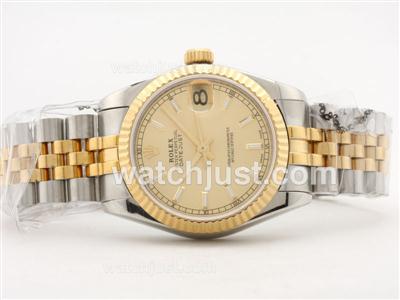 Rolex Datejust Swiss ETA 2836 Two-Tone Golden Dial with Sticker Marking-Mid SIze