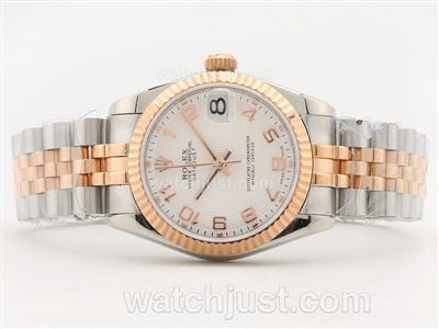 Rolex Datejust Swiss ETA 2836 Two-Tone White Dial with Arabic Numerals--Mid Size