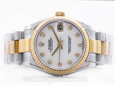 Rolex Datejust Swiss ETA 2836 Two Tone White Dial with Diamond Marking -Mid Size