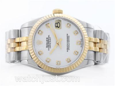 Rolex Datejust Swiss ETA 2836 Two-Tone White Dial with Diamond Marking-Mid Size