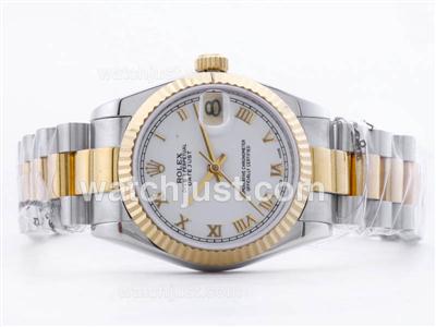 Rolex Datejust Swiss ETA 2836 Two-Tone White Dial with Roman Making-Mid Size