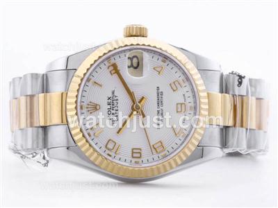 Rolex Datejust Swiss ETA 2836 Two Tone White Dial with Roman Marking-Mid Size