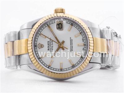 Rolex Datejust Swiss ETA 2836 Two Tone White Dial with Stick Marking -Mid Size