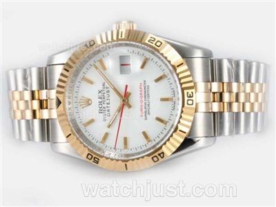 Rolex Datejust Turn-O-Graph Swiss ETA 2836 Movement 14K Wrapped Gold Two Tone with White Dial