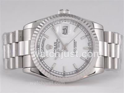 Rolex Day-Date Swiss ETA 2836 Movement with White Dial-Stick Marking
