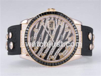 Rolex Royal Black Design Diamond Crested Dial With Gold Case Black Ruby Bezel -Swiss ETA 2836 Movement