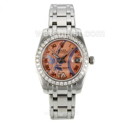 Rolex Datejust Automatic Diamond Bezel with Pink Dial S/S-Medium Size