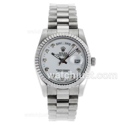 Rolex Day-Date Automatic Diamond Markers with White Dial-Sapphire Glass