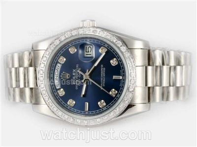 Rolex Day-Date Automatic Diamond Marking and Bezel with Blue Dial