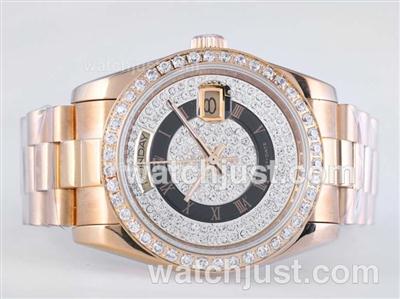 Rolex Day-Date Automatic Full Gold Diamond Bezel and Dial-Roman Marking