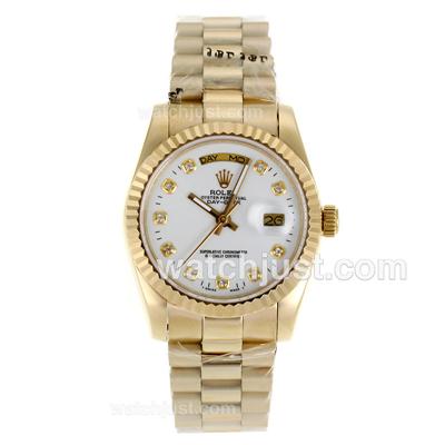 Rolex Day-Date Automatic Full Gold Diamond Markers with White Dial-Sapphire Glass