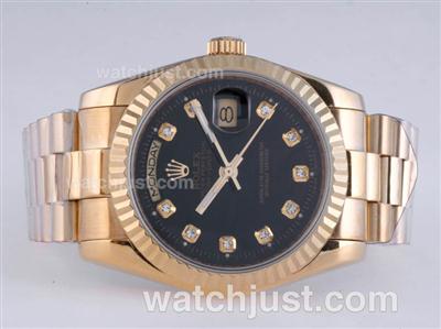 Rolex Day-Date Automatic Full Gold Diamond Marking with Black Dial