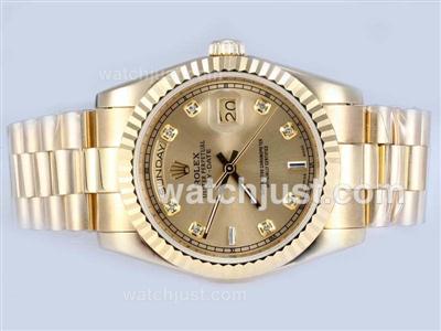 Rolex Day-Date Automatic Full Gold Diamond Markings with Golden Dial
