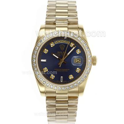 Rolex Day-Date Automatic Full Gold with Diamond Bezel and Marking--Blue Dial