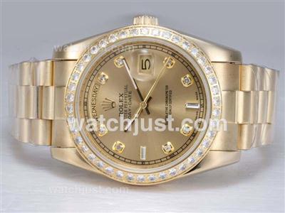 Rolex Day-Date Automatic Full Gold with Diamond Bezel and Marking--Golden Dial