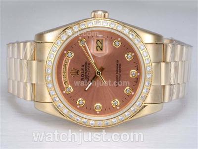 Rolex Day-Date Automatic Full Gold with Diamond Bezel and Marking-Champagne Dial