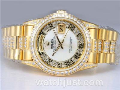 Rolex Day-Date Automatic Full Gold with Diamond Bezel and Marking-MOP Dial